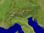 Alpen Satellit + Grenzen 1600x1200